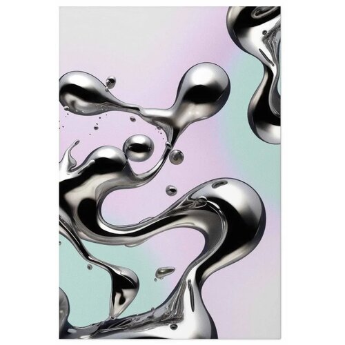  Plakat Metallic Fluidity - abstract silver forms on a mint-purple background 21x30 Cijene