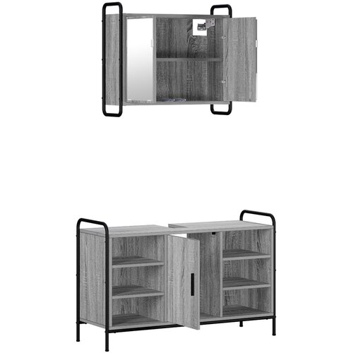  Set ormarića za kupaonicu 2 kom. Siva Sonoma 65,5 x 34 x 61 cm Slike