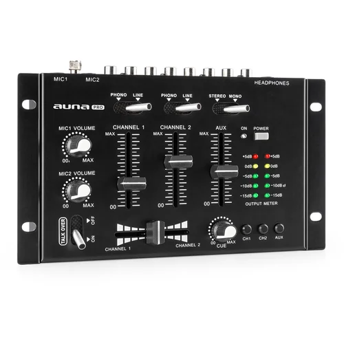 Auna Pro TMX-2211, MKII, DJ-Mixer, 3/2 kanala, crossfader, talkover, montaža u rack, crna