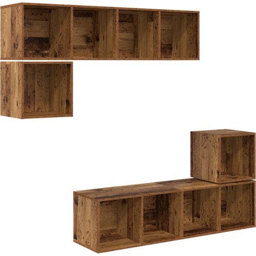 VidaXL Set TV komoda s pohranom 4 pcs Staro drvo 37 x 37 x 142.5 cm Slike