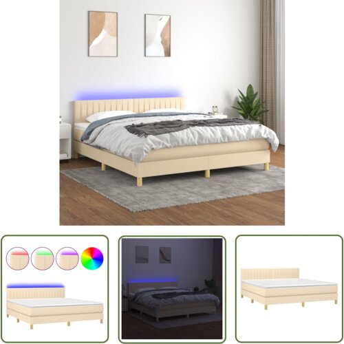 The Living Store Box spring postelja z vzmetnico LED krem 180x200 cm blago - Box Spring Postelja, (21737355) Cene
