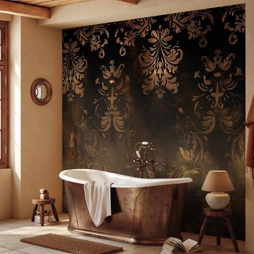  Foto tapeta - Baroque Ornaments in Patinated Gold and Browns: Retro Motif 250x175 Vodootporna Slike