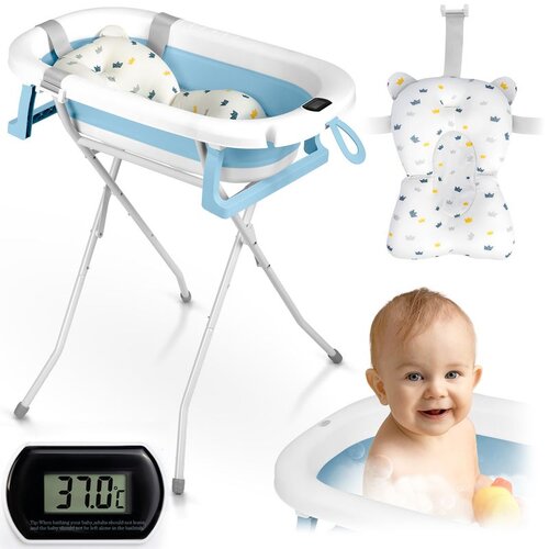 Ricokids RK-287 sklopiva kada za bebe &amp;ndash; s termometrom, stalkom i ulo&amp;scaron;kom, bijelo-plava Slike