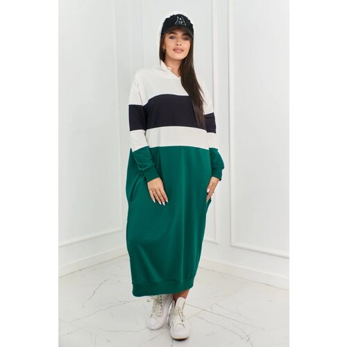 Kesi Three-color hooded dress ecru + black + dark green Cene