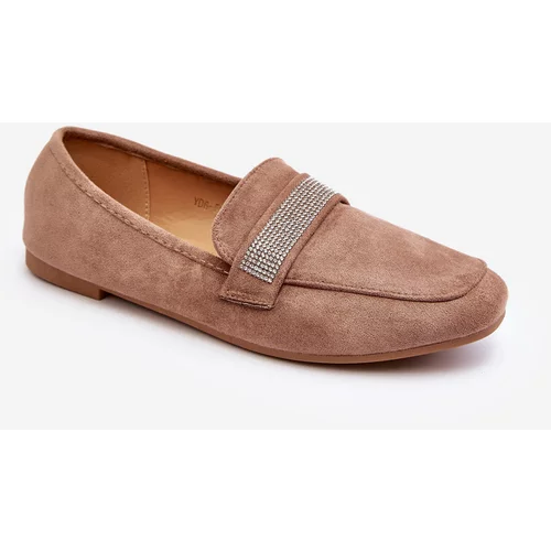 Kesi Women's loafers with rhinestones Light brown Ralrika
