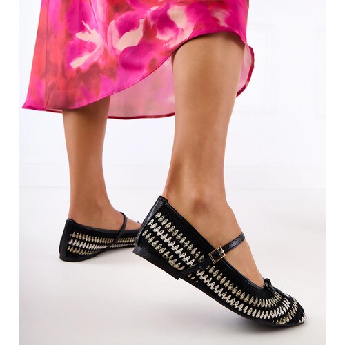Gemre Black fabric ballet flats with buckle and bow Kaos Cene