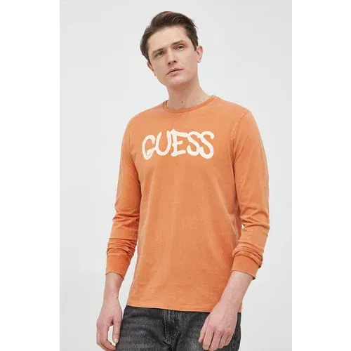 Guess Pamučna majica dugih rukava x Brandalised boja: narančasta, s uzorkom