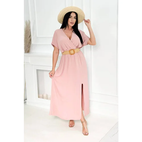 Kesi Long dress with decorative belt powder pink