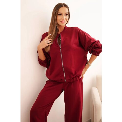 Polski Women's cotton set with wide legs and zip-up hoodie burgundy Cijene