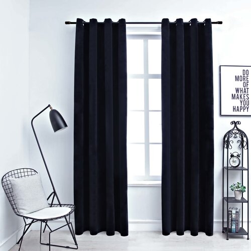 VidaXL Zatemnitvene zavese z obročki 2 kosa žamet črne 140x245 cm Slike