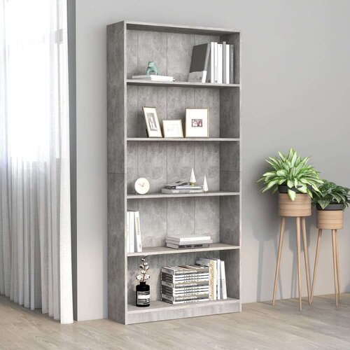 Knjižna omara 5-nadstropna betonsko siva 80x24x175cm iverna pl., (20705983) Cene