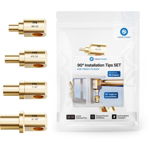 CNC Kitchen 90&deg; pripomočki za vtiskovanje navojnih vložkov M4&ndash;M8 - 1 set. Cene