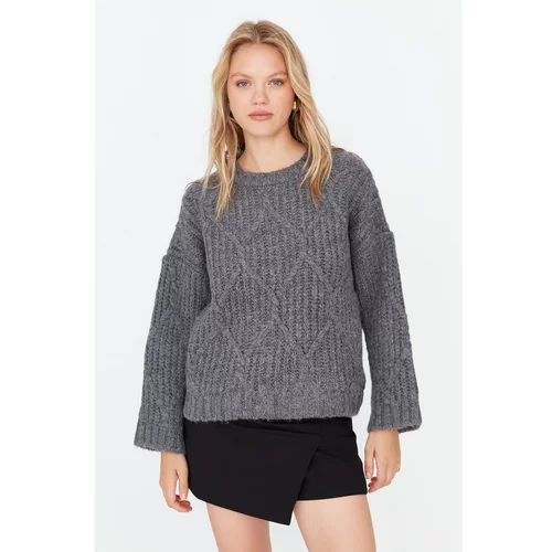 Trendyol Anthracite Oversize Knit Detailed Knitwear Sweater