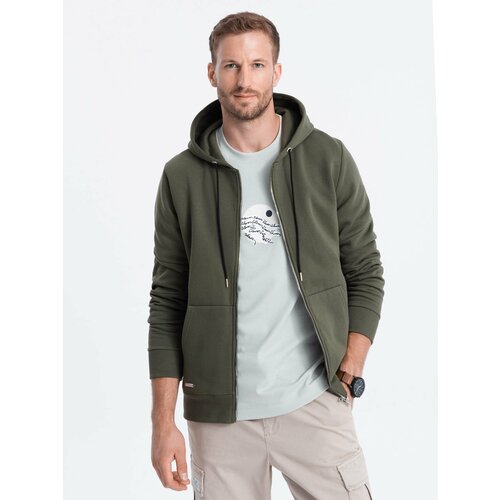 Ombre Men's unbuttoned hooded sweatshirt - olive Slike