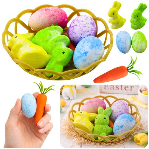  Easter Decorations In Basket Bunnies Eggs Carrot 6pcs Cene