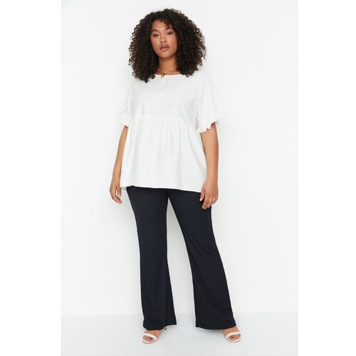 Trendyol Curve Navy Blue High Waist Spanish Leg Knitted Trousers Slike