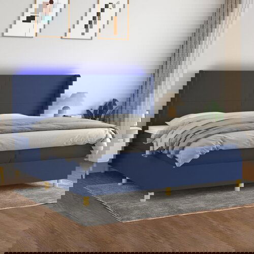 VidaXL Krevet box spring s madracem LED plavi 200x200 cm od tkanine Slike