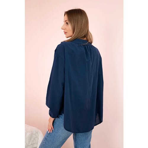 Kesi Włoski Cotton shirt blouse with hearts navy blue Cene