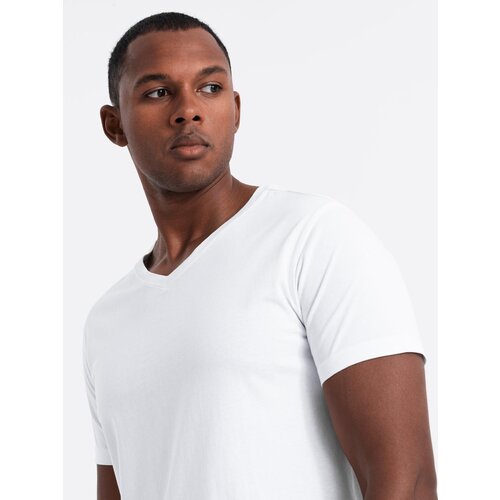Ombre BASIC men's V-neck cotton t-shirt set - black/white/blue Cene