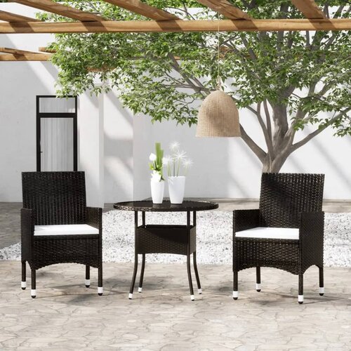VidaXL 3-dijelni vrtni bistro set od poliratana i kaljenog stakla crni Slike