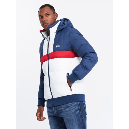 Ombre Men&amp;#039;s colorful retro sports jacket - blue and white Slike