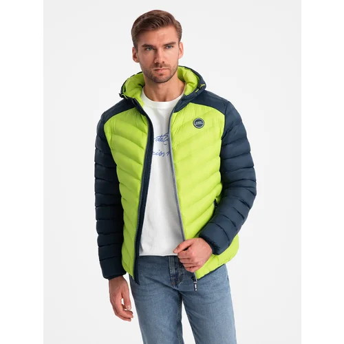 Ombre Men's quilted nylon sports style jacket - lime green