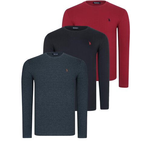 Dewberry TRIPLE SET T8588 ROUND NECK MEN'S SWEATSHIRT-BLACK-ANTHRACITE-BURGUNDY Cijene