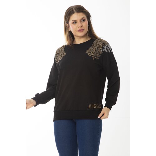 Şans Women's Plus Size Black Stone Detailed Sweatshirt Slike
