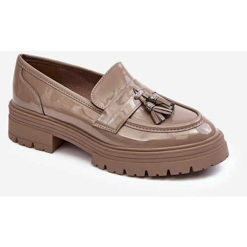 Kesi Patent leather loafers with fringes, dark beige Velenase Slike