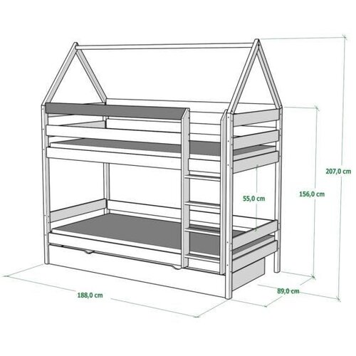 Molarem Home Drveni dječji krevet na kat Domek - bijeli - 160x80 cm - S ladicom Slike