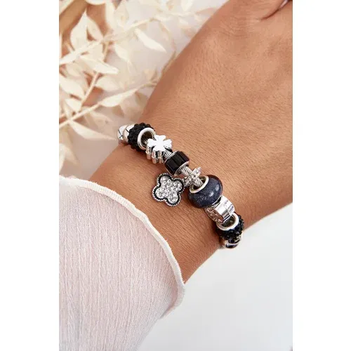 Kesi Steel bracelet with pendants, silver and black