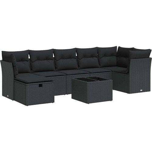 VidaXL 8-dijelni set vrtnih sofa od poliratana s jastucima crni Slike