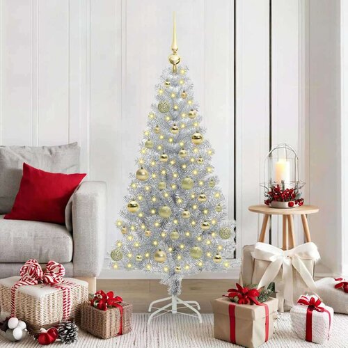 vidaXL Božično drevo med 150 LED z stojalom srebrna 150 cm PET Cene