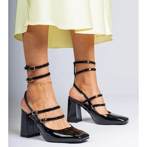 Gemre Black patent block heel pumps Ferida Slike