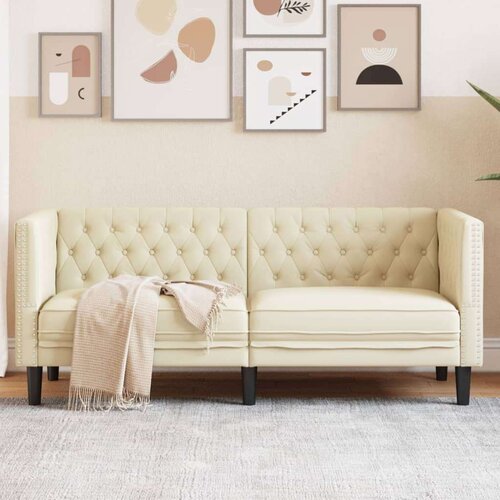 vidaXL Kavč dvosed Chesterfield krem umetno usnje Cene