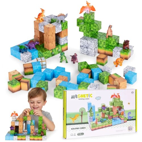  Magnetni set građevinske kocke Dinosauri - 114 dijelova Slike