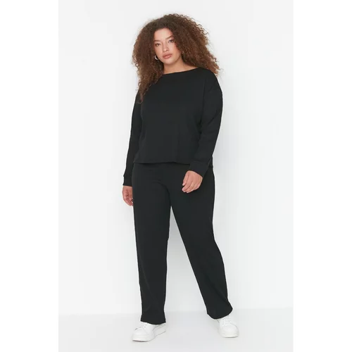 Trendyol Curve Black Crew Neck Knitted Pajamas Set