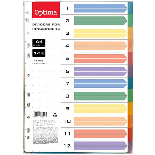 Optima Pregradni karton 1-12 A4 PP 12 barv Cene