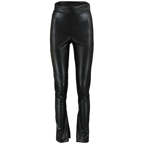 Trendyol Black Slit Detailed Faux Leather Knitted Leggings Slike