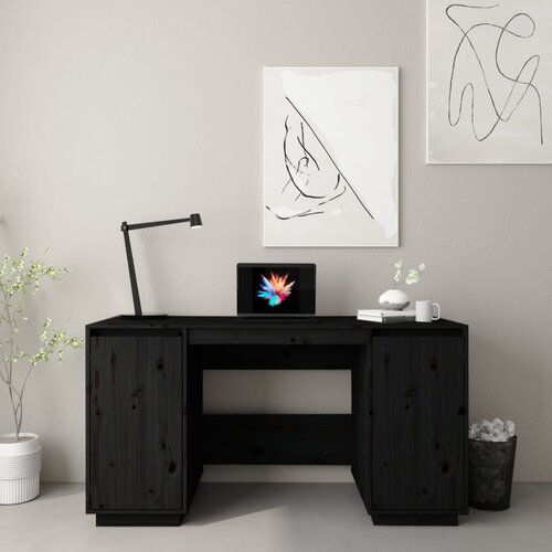 VidaXL Pisalna miza črna 140x50x75 cm trdna borovina Slike
