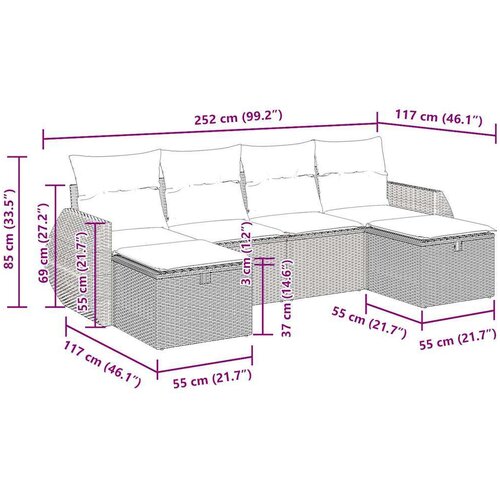 VidaXL 6-dijelni set vrtnih sofa s jastucima crni od poliratana Slike