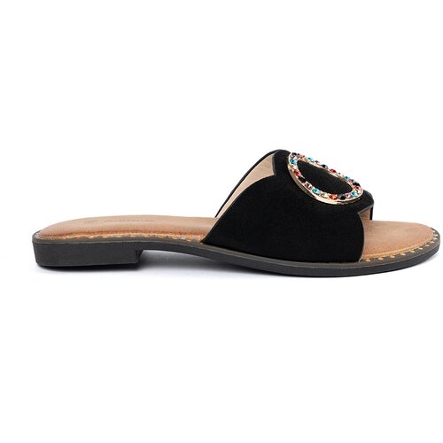 GOODIN Black women&amp;#039;s flip-flops with a zirconia buckle Slike