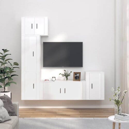 The Living Store Komplet TV omaric 5-delni visok sijaj bel inženirski les - Komplet TV Omaric, (21374008) Cene