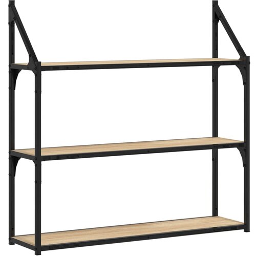 Maison Chic Stenska polica - Viseča Polica 3-nadstropna sonoma hrast 80x21x78,5 cm inž. les, (21794093) Cene
