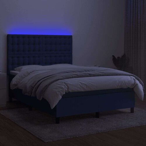  Krevet box spring s madracem LED plavi 140x190 cm od tkanine Slike