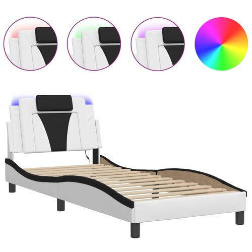 vidaXL Okvir kreveta s LED svjetlom bijelo-crni 90x200 cm umjetna koža Cene