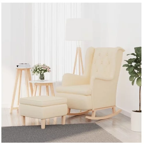 vidaXL Fotelj z gugalnimi nogami in stolčkom krem blago