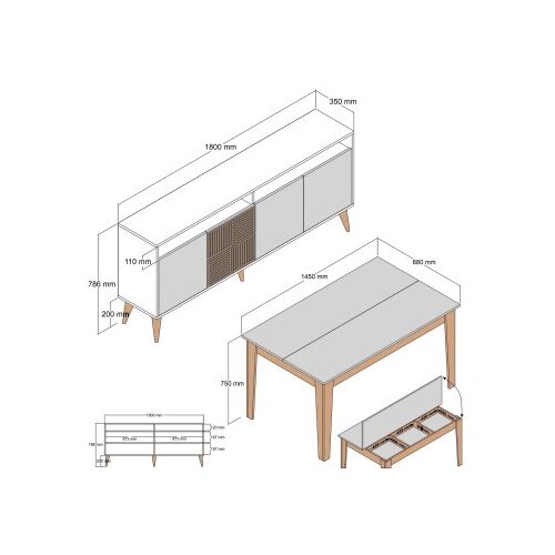 Hanah home Milan 521 trpezarijski sto i komoda, set od 2 dela, Orah-antracit Slike