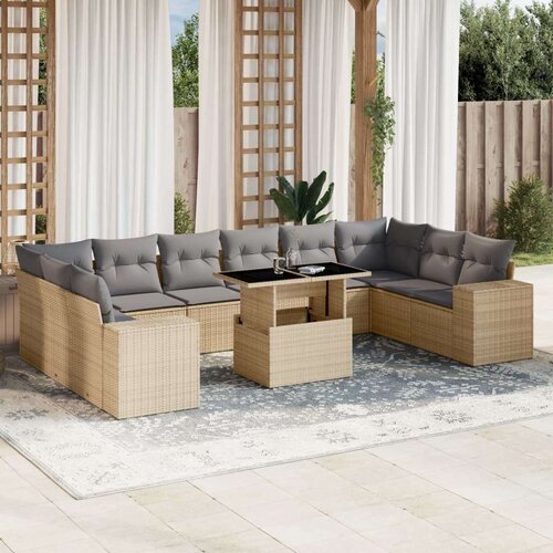 VidaXL 11-dijelni set vrtnih sofa od poliratana s jastucima bež Slike