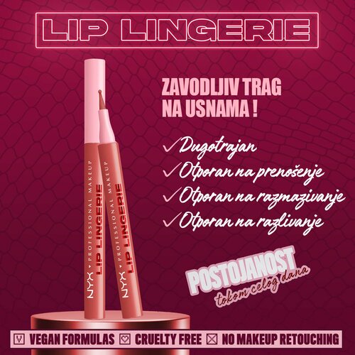 NYX Professional Makeup Lip Lingerie flomaster za ustnice za dolgoobstojen učinek odtenek 09 Send Nudes 1 ml Slike
